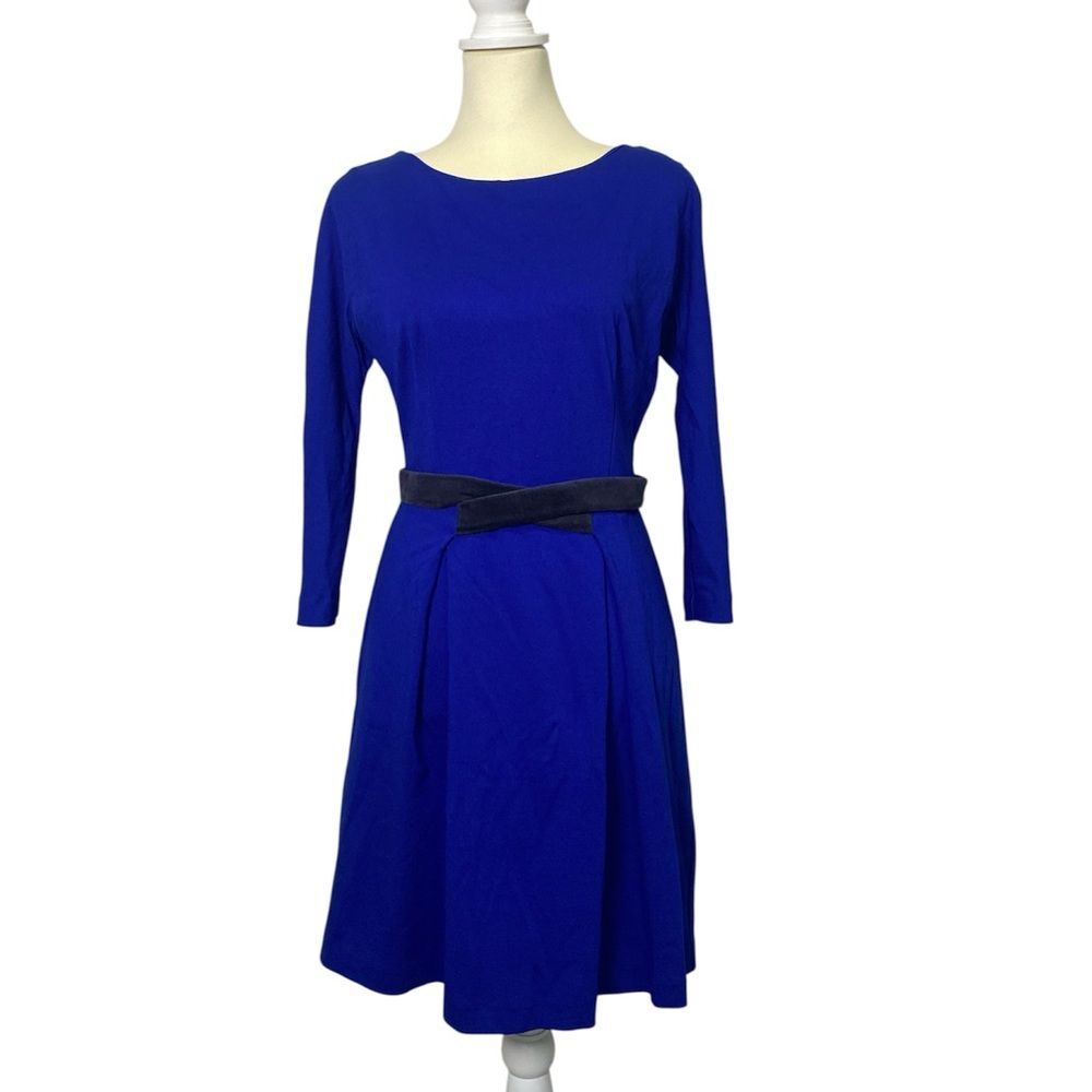 Anthropologie Girls From Savoy Royal Blue Velvet Belt Dress Women's Size XS